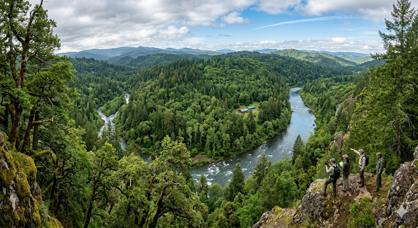 A forest valley with a winding river